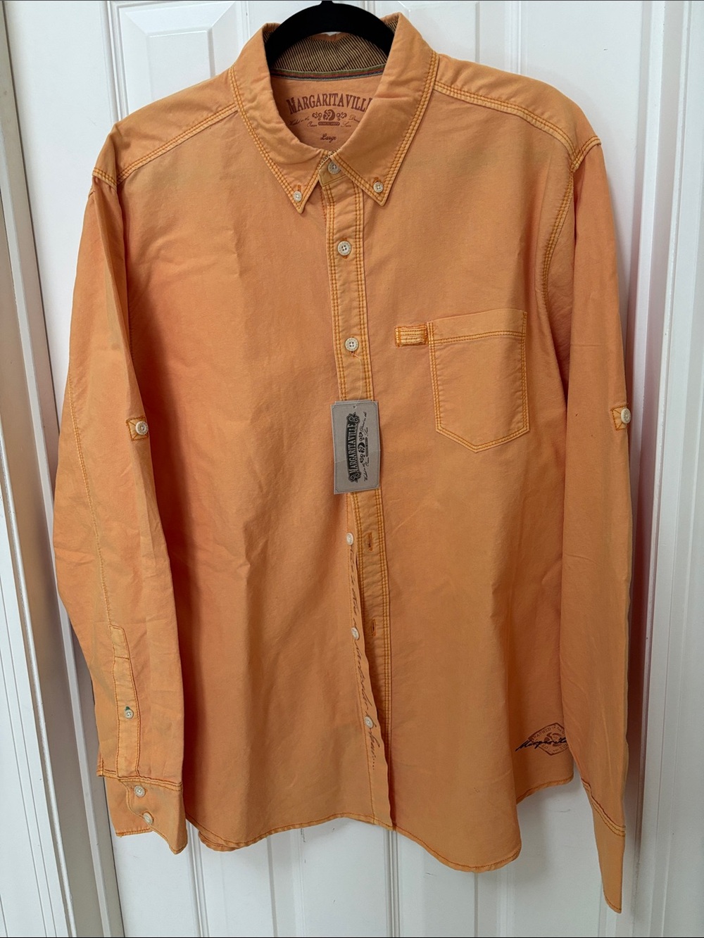 Margaritaville Men's Peach-Orange Long Sleeve Button-Down Shirt